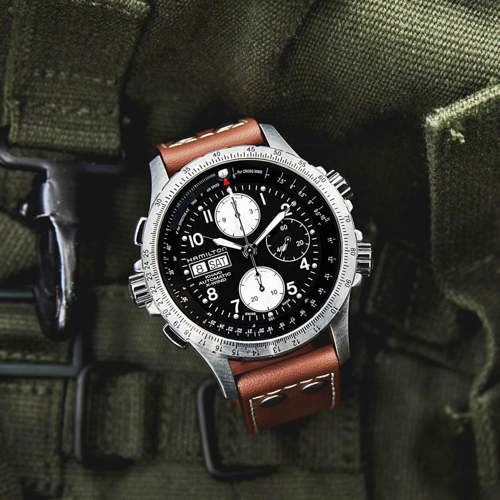 HAMILTON Khaki Aviation X-Wind Auto Chrono Black Dial 44mm Silver Stainless Steel Brown Leather Strap H77616533 - 6