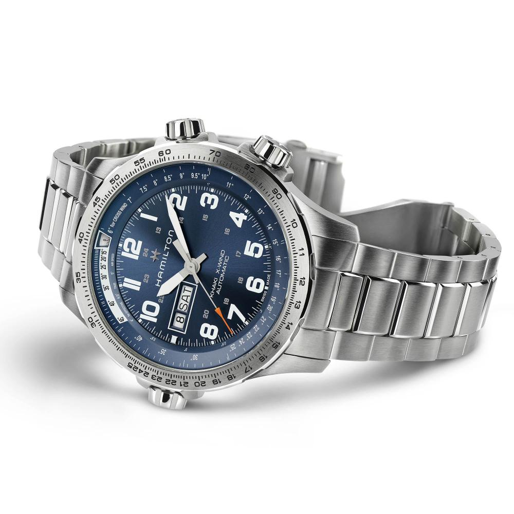 HAMILTON Khaki Aviation X-Wind Day Date Auto Blue Dial 45mm Silver Stainless Steel Bracelet H77765141