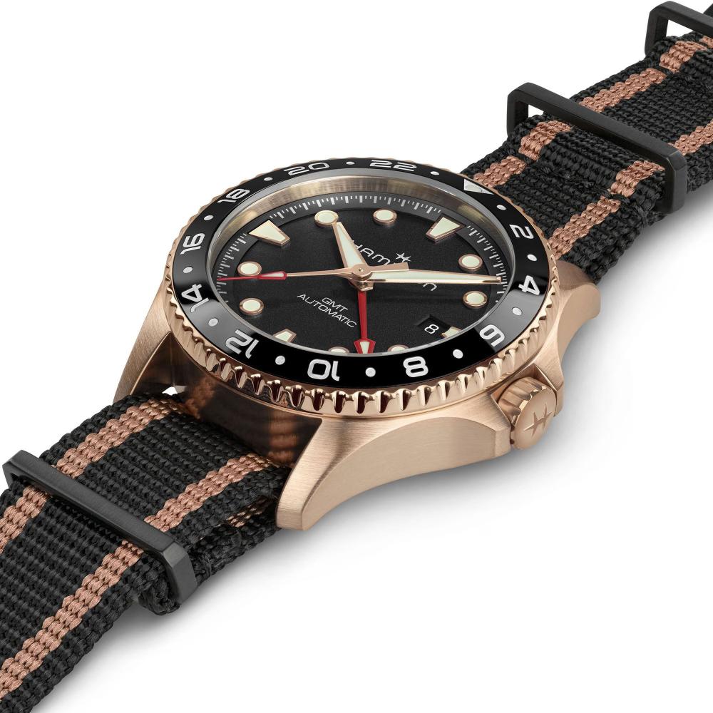 HAMILTON Khaki Navy Scuba Automatic GMT Black Dial 43mm Bronze and Titanium with Black Textile Strap H82565930
