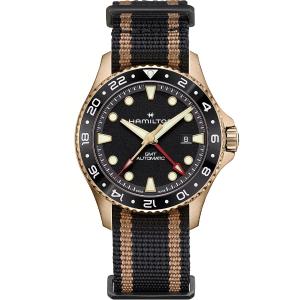 HAMILTON Khaki Navy Scuba Automatic GMT Black Dial 43mm Bronze and Titanium with Black Textile Strap H82565930 - 61128