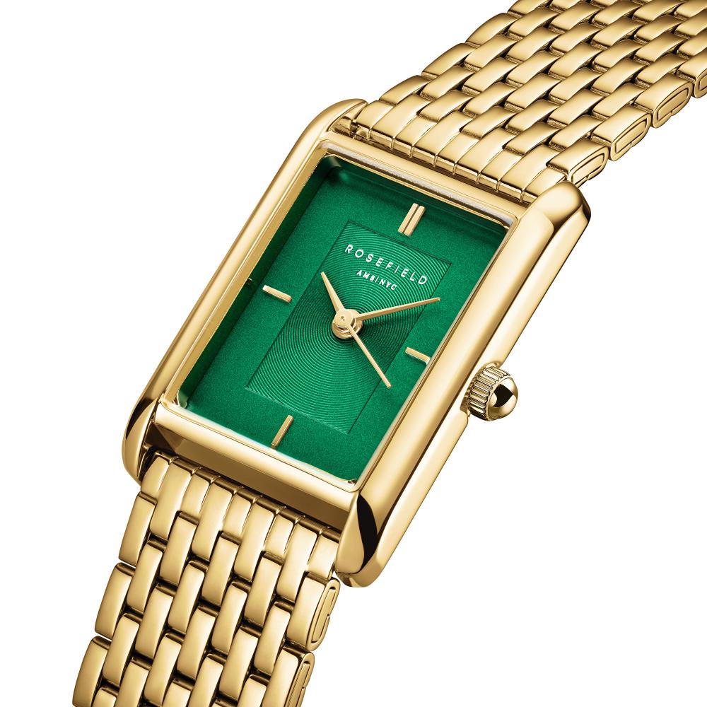 ROSEFIELD Heirloom Emerald Green Sunray Dial 23.5 x 30.6mm Gold Stainless Steel Bracelet HEGSG-H05