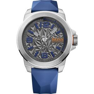 BOSS Orange New York Three Hands 50mm Silver Stainless Steel Blue  Silicone Strap 1513355 - 4520