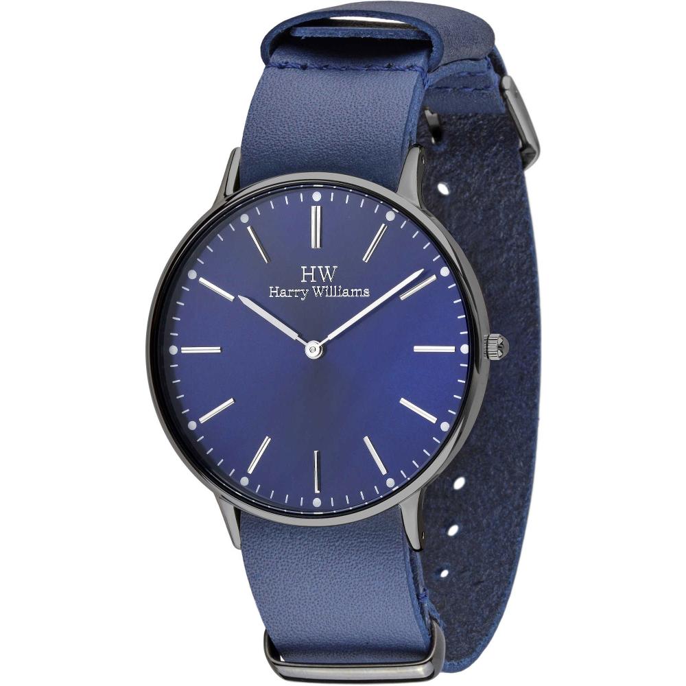 HARRY WILLIAMS Time Waits For No One Three Hands 41mm Gray Stainless Steel Blue Fabric Strap HW-2014M/05
