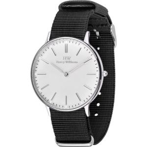 HARRY WILLIAMS This Time Tomorrow Three Hands 41mm Silver Stainless Steel Black Fabric Strap HW-2014M/06 - 10529