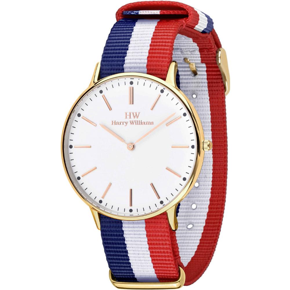 HARRY WILLIAMS This Time Tomorrow Three Hands 41mm Gold Stainless Steel Tri-Colour Fabric Strap HW-2014M/19