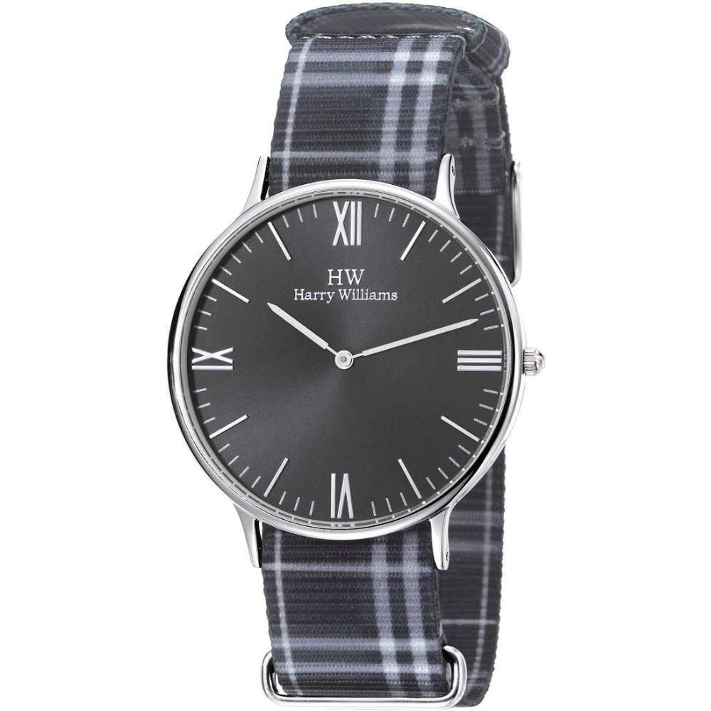 HARRY WILLIAMS Regent Street Three Hands 41mm Silver Stainless Steel Gray Fabric Strap HW-2402M/01