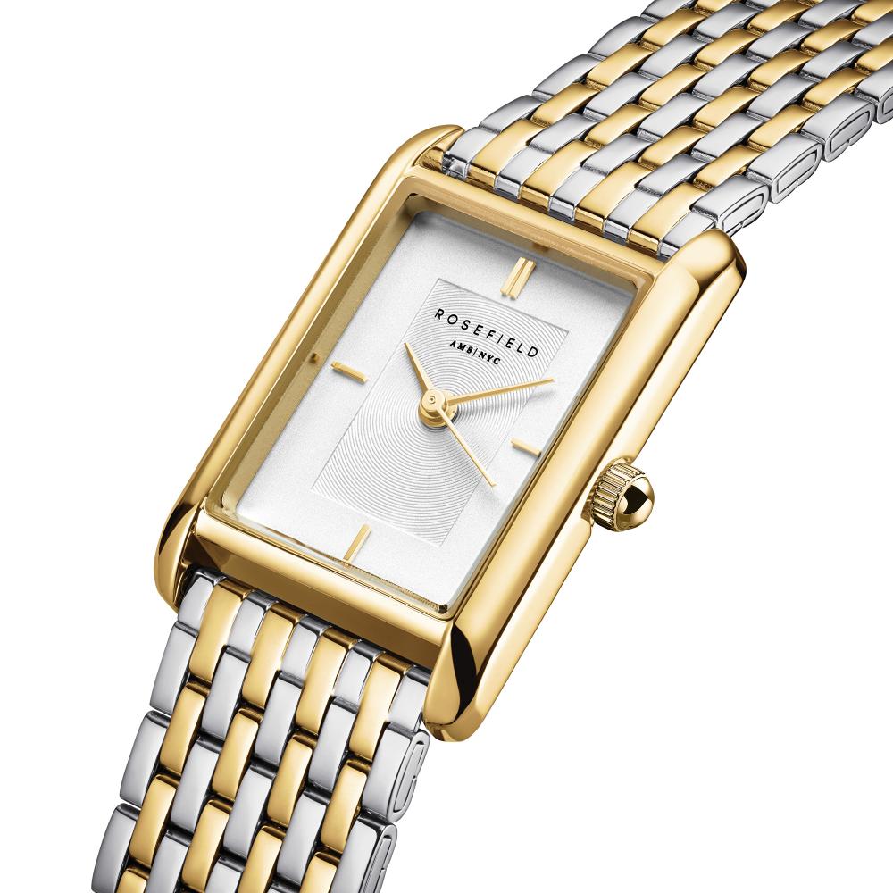 ROSEFIELD Heirloom Duotone White Sunray Dial 23.5 x 30.6mm Two Tone Gold Stainless Steel Bracelet HWDSG-H03