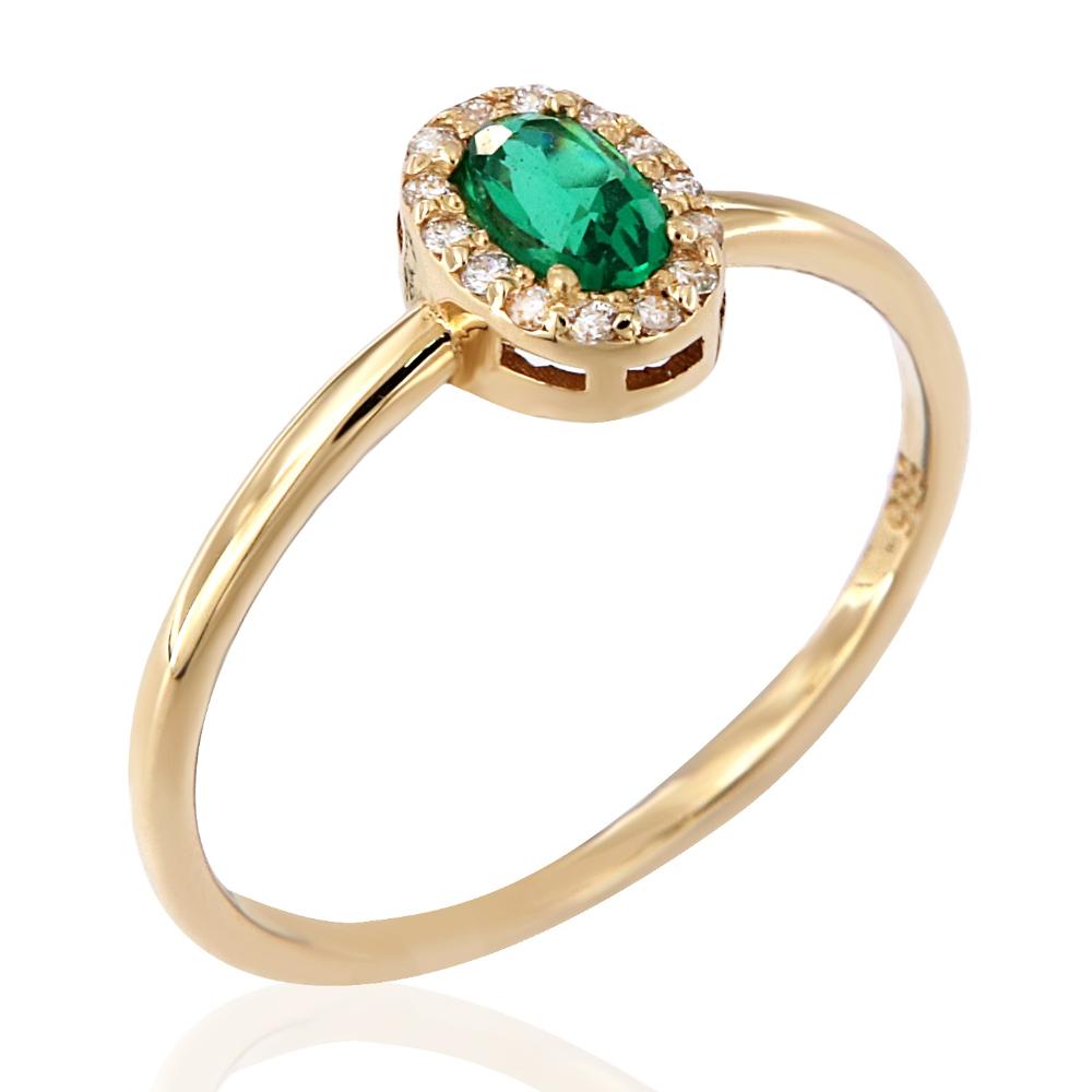 RING Rosette in Yellow Gold K18 with Emerald and Diamonds 19177Y-R