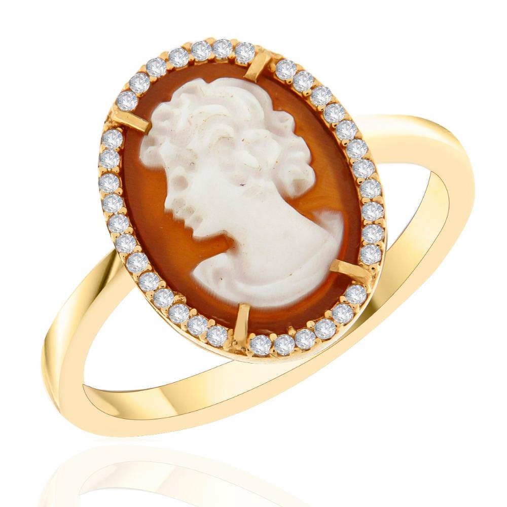 RING Cameo Yellow Gold K14 and Zircon Stones 17579R