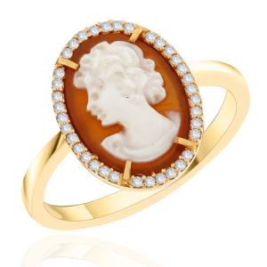 RING Cameo Yellow Gold K14 and Zircon Stones 17579R - 43012
