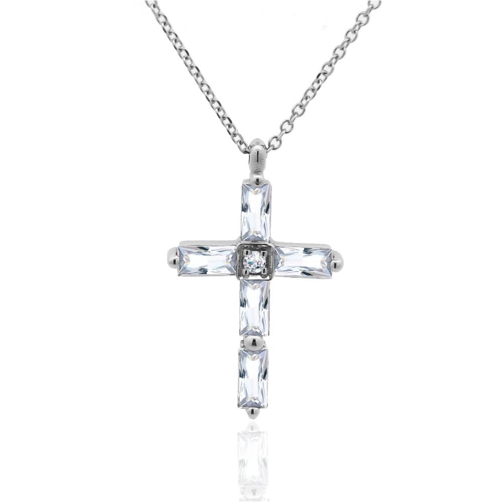 CROSS for Women with Chain K18 White Gold with White Sapphires and Diamonds 24090W-10