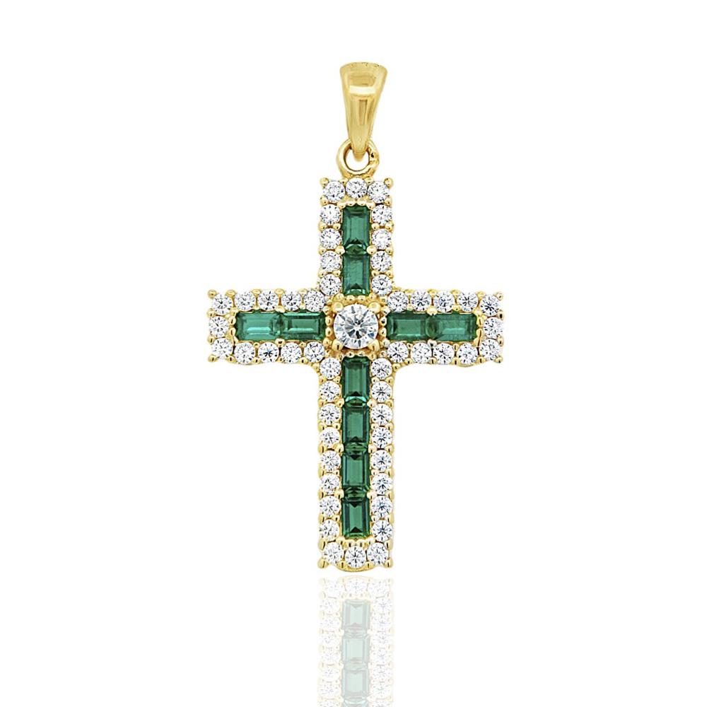 CROSS Women's Yellow Gold K18 with White Sapphire and Emeralds 24141Y-1