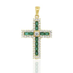 CROSS Women's Yellow Gold K18 with White Sapphire and Emeralds 24141Y-1 - 56638