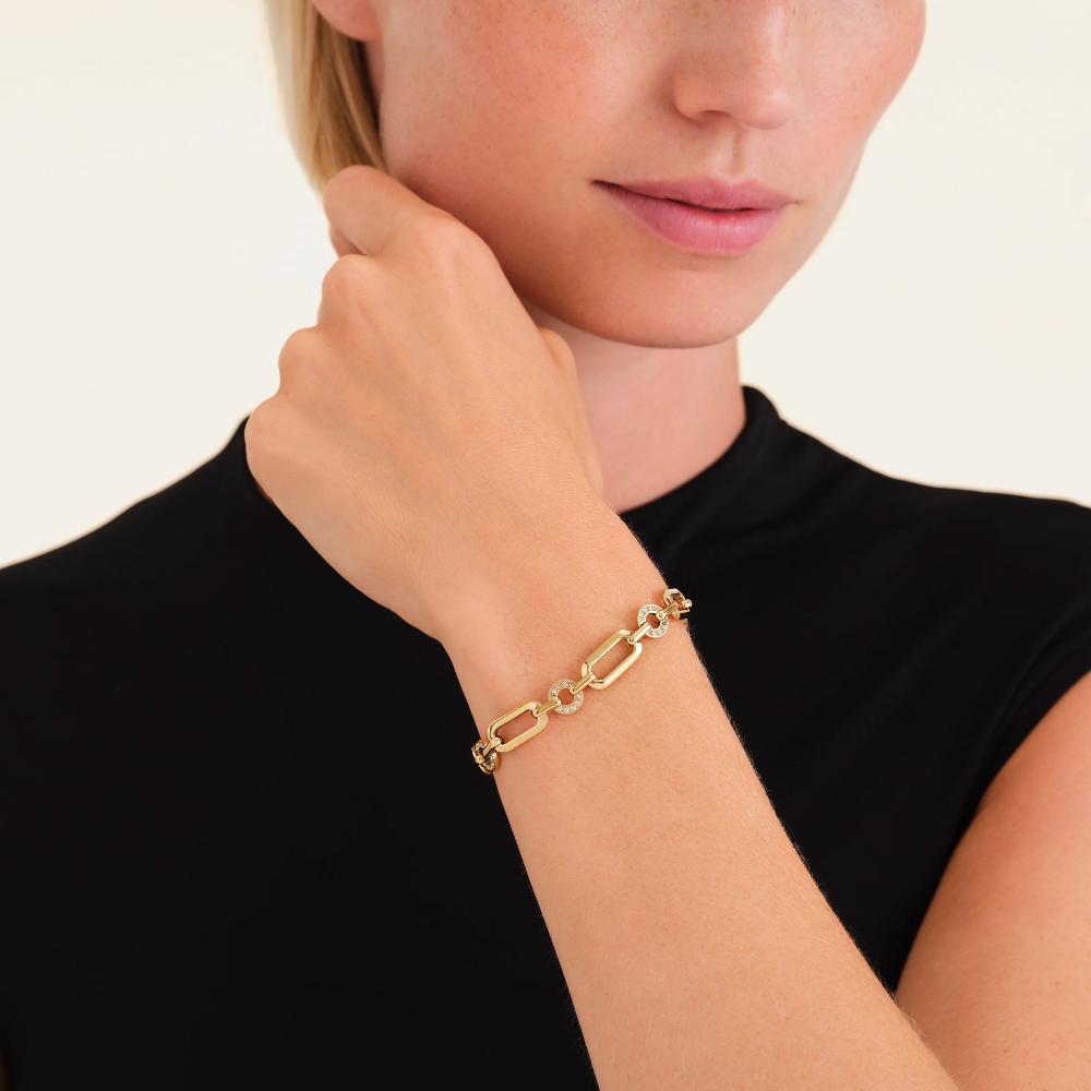 ROSEFIELD Studs Bracelet Gold Stainless Steel with Zircon Stones JBOSG-J900