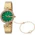 JUST CAVALLI Glam Chic Crystals Green Dial 30mm Gold Stainless Steel Bracelet Gift Set JC1L159M0065 - 0