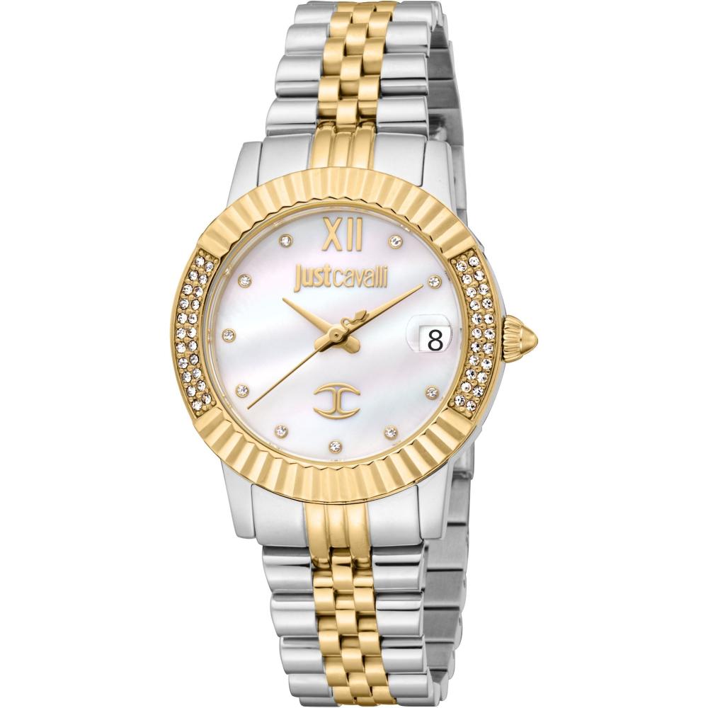 JUST CAVALLI Glam White Pearl Dial 32mm Two Tone Gold Stainless Steel Bracelet JC1L199M0055