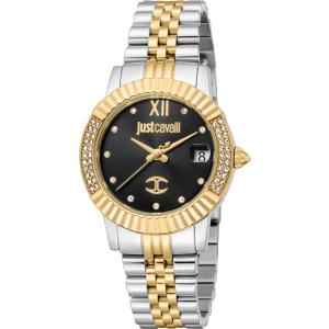 JUST CAVALLI Glam Black Dial 32mm Two Tone Gold Stainless Steel Bracelet JC1L199M0065 - 47701