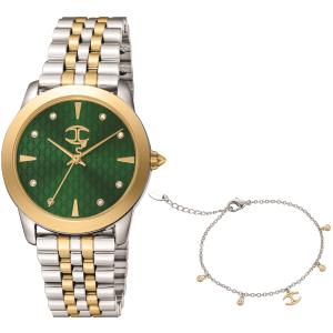 JUST CAVALLI Donna Set Green Dial 34mm Two Tone Gold Stainless Steel Bracelet Gift Set JC1L211M0295 - 40470