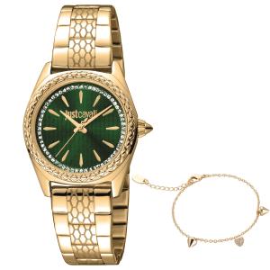 JUST CAVALLI Glam Green Dial 30mm Gold Stainless Steel Bracelet Gift Set JC1L239M0075 - 40442