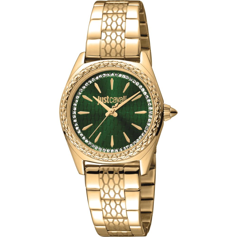 JUST CAVALLI Glam Green Dial 30mm Gold Stainless Steel Bracelet Gift Set JC1L239M0075