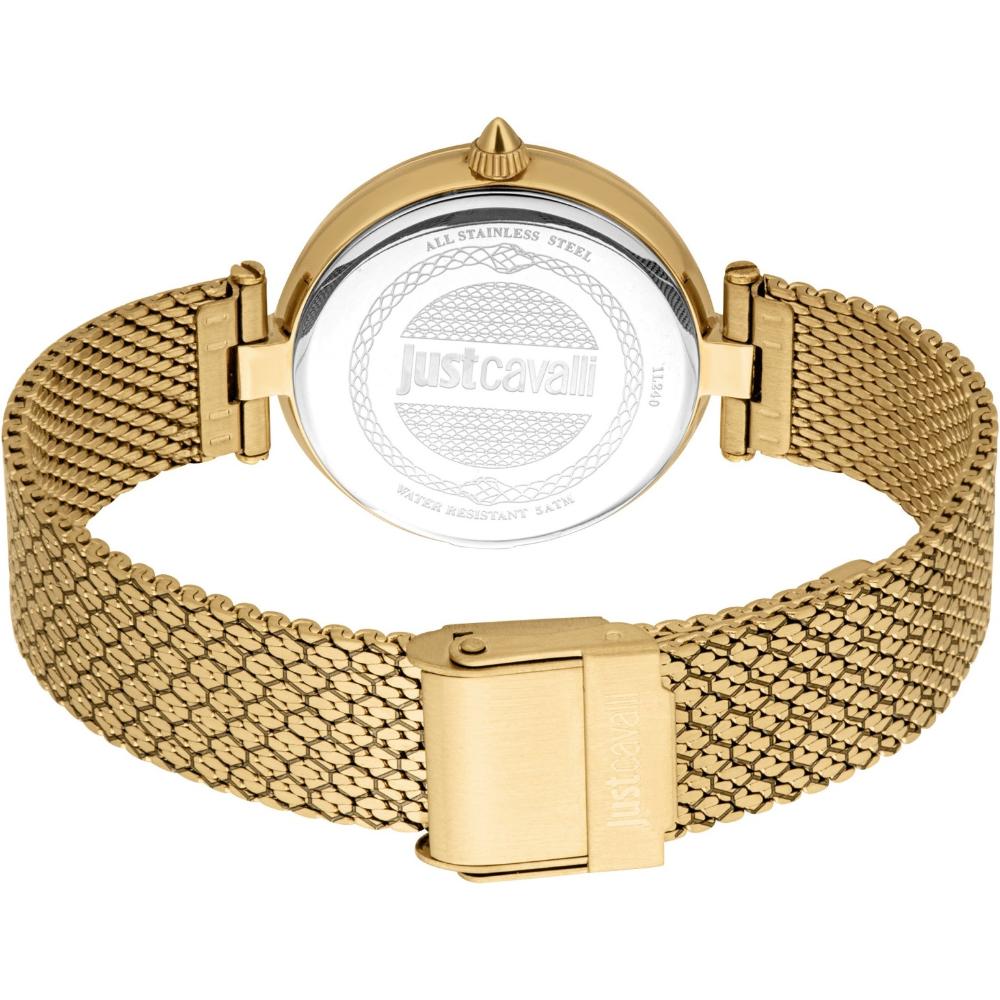 JUST CAVALLI Snake White Dial 32mm Gold Stainless Steel Mesh Bracelet JC1L240M0025