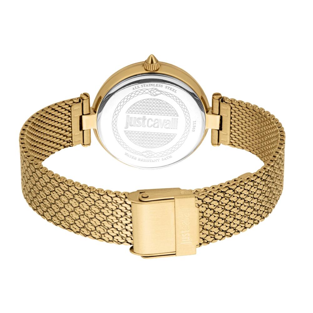 JUST CAVALLI Snake Green Dial 32mm Gold Stainless Steel Mesh Bracelet JC1L240M0035