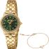JUST CAVALLI Cuore Set Green Dial 28mm Gold Stainless Steel Bracelet Gift Set JC1L258M0065 - 0