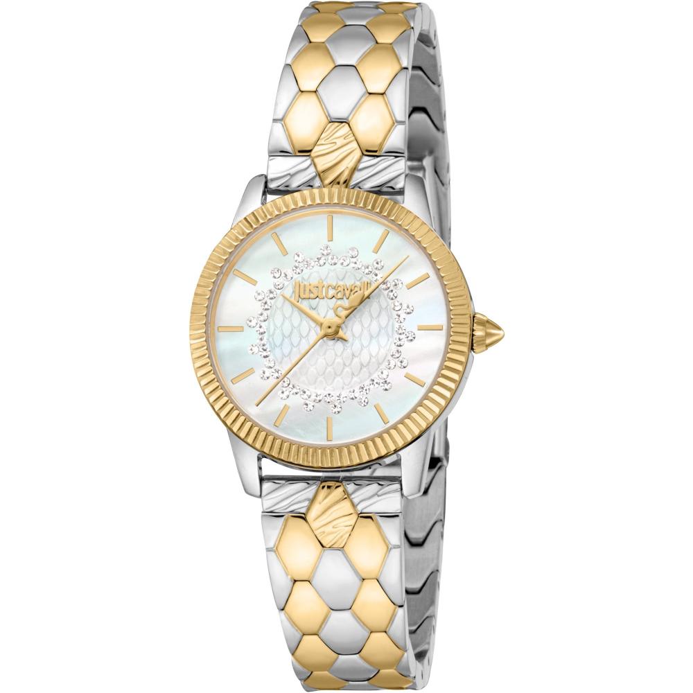 JUST CAVALLI Glam White Pearl Dial 28mm Two Tone Gold Stainless Steel Bracelet JC1L258M0265