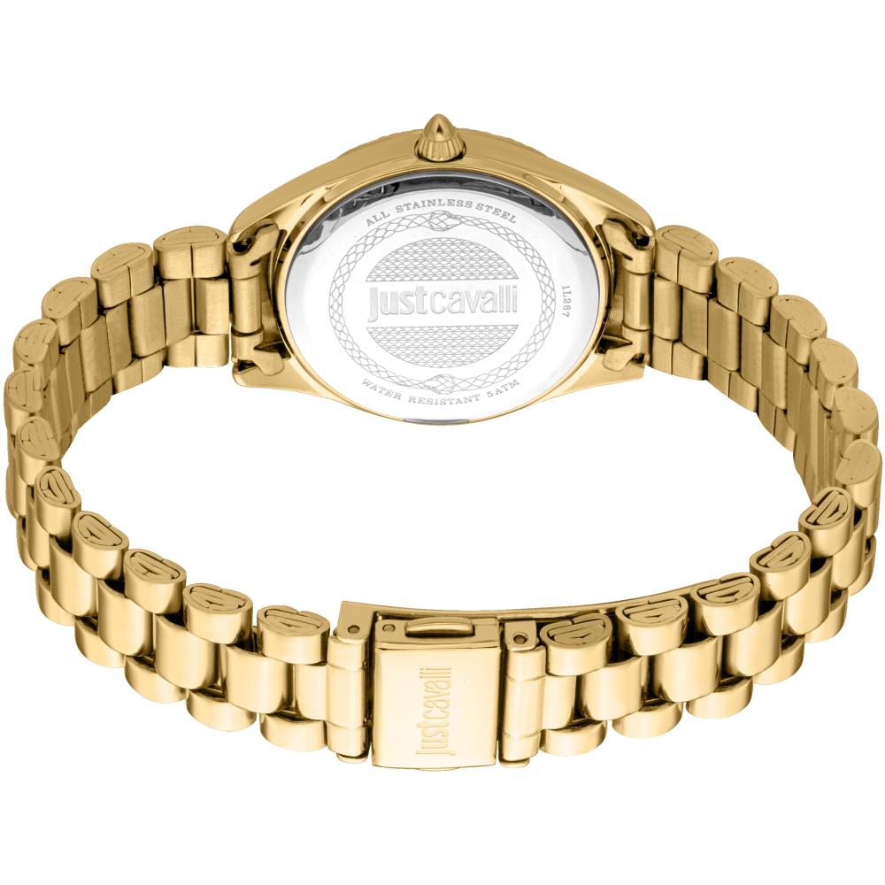 JUST CAVALLI Glam Crystals White Pearl Dial 30mm Gold Stainless Steel Bracelet Gift Set JC1L267M0055