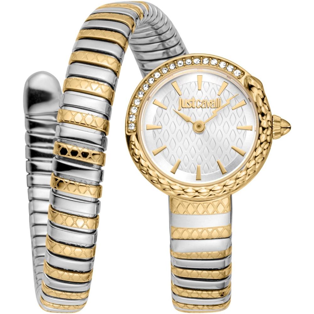 JUST CAVALLI Signature Snake Silver Dial 23mm Two Tone Gold Stainless Steel Bracelet JC1L301M0065