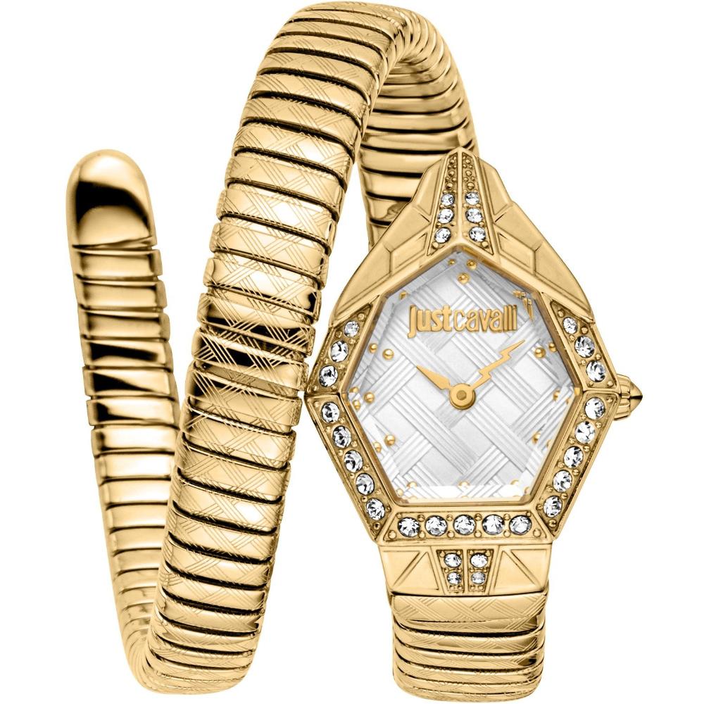 JUST CAVALLI Signature Snake Silver Dial 23x32.5mm Gold Stainless Steel Bracelet JC1L303M0025