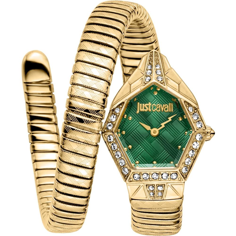 JUST CAVALLI Signature Snake Green Dial 23x32.5mm Gold Stainless Steel Bracelet JC1L303M0035