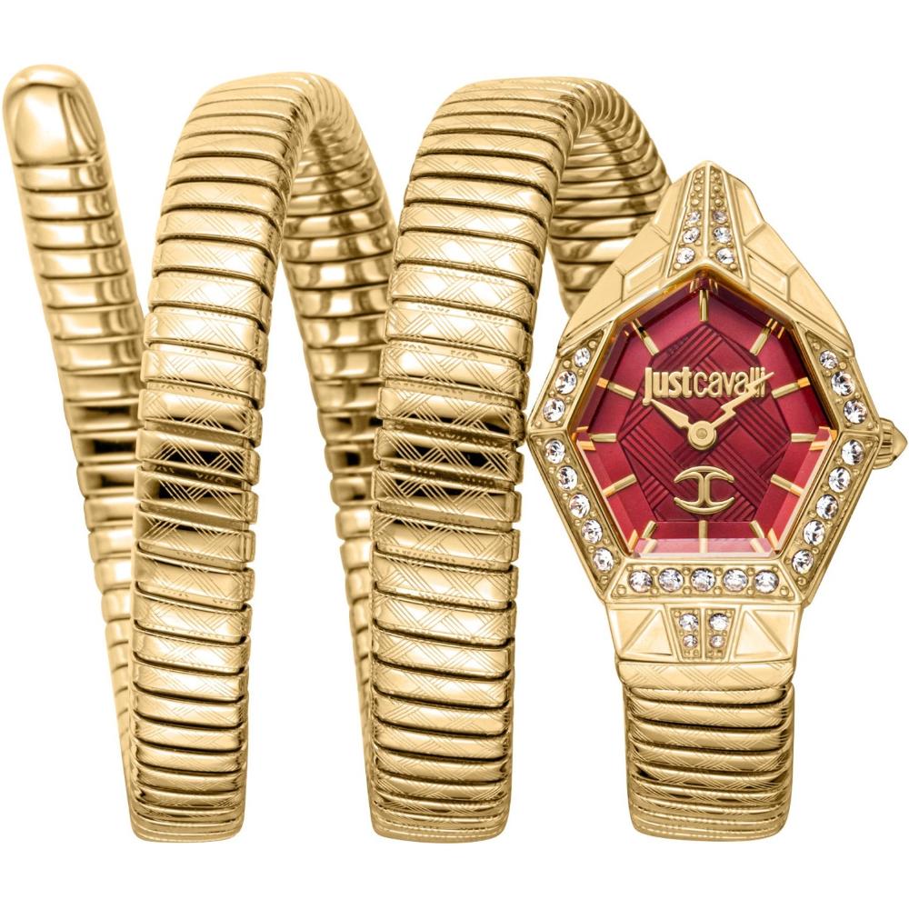 JUST CAVALLI Signature Snake Red Dial 23mm Gold Stainless Steel Bracelet JC1L304M0035