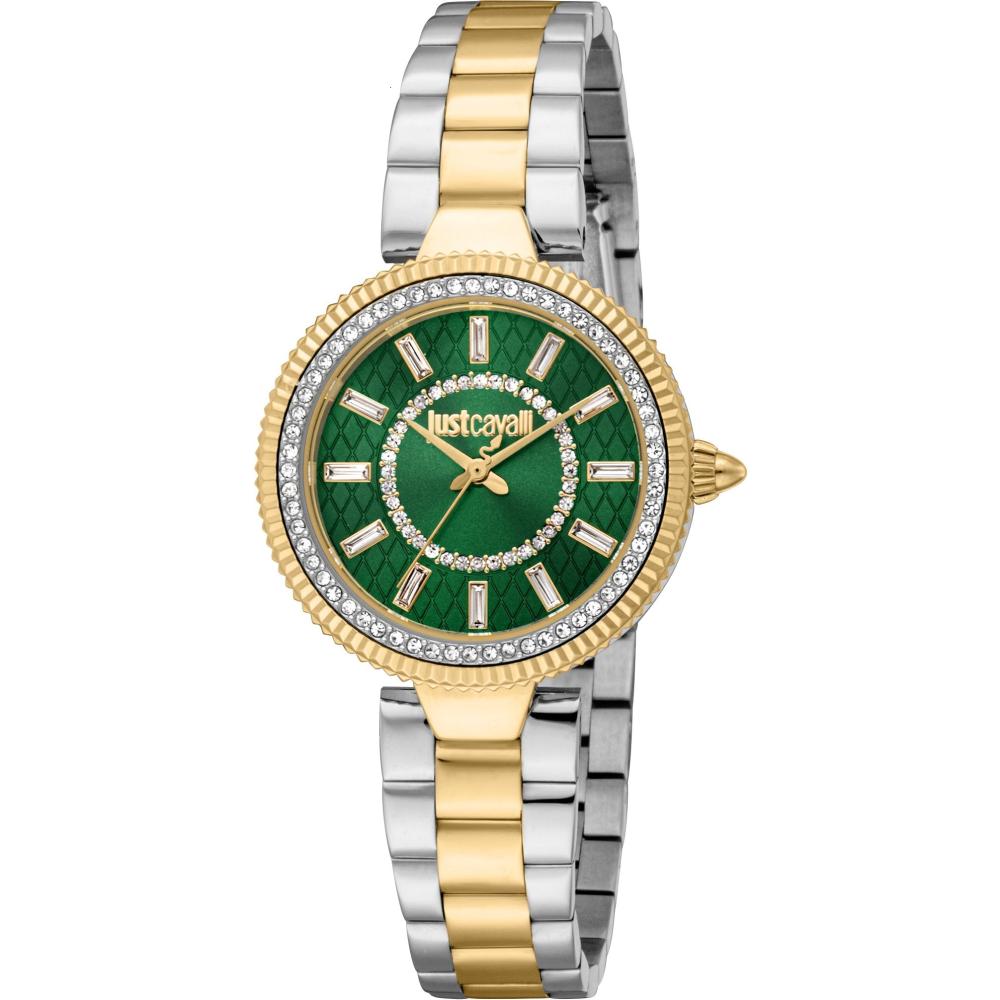 JUST CAVALLI Glam Green Dial 30mm Two Tone Gold Stainless Steel Bracelet JC1L308M0095