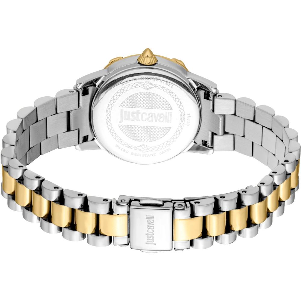 JUST CAVALLI Snake White MOP Dial 30mm Two-Tone Gold Stainless Steel Bracelet JC1L310M0095
