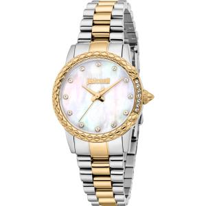 JUST CAVALLI Snake White MOP Dial 30mm Two-Tone Gold Stainless Steel Bracelet JC1L310M0095 - 60938