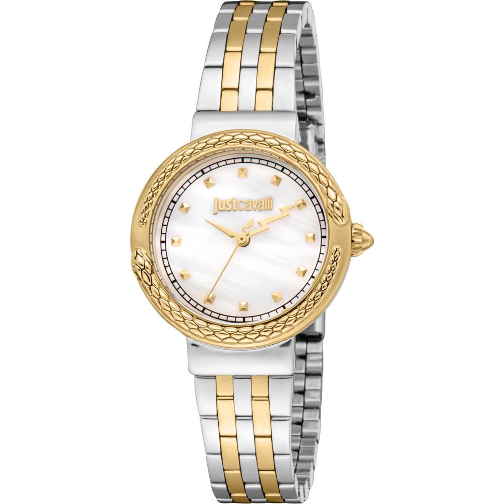 JUST CAVALLI Snake Gift Set Silver Dial 30mm Two Tone Gold Stainless Bracelet JC1L311M0055