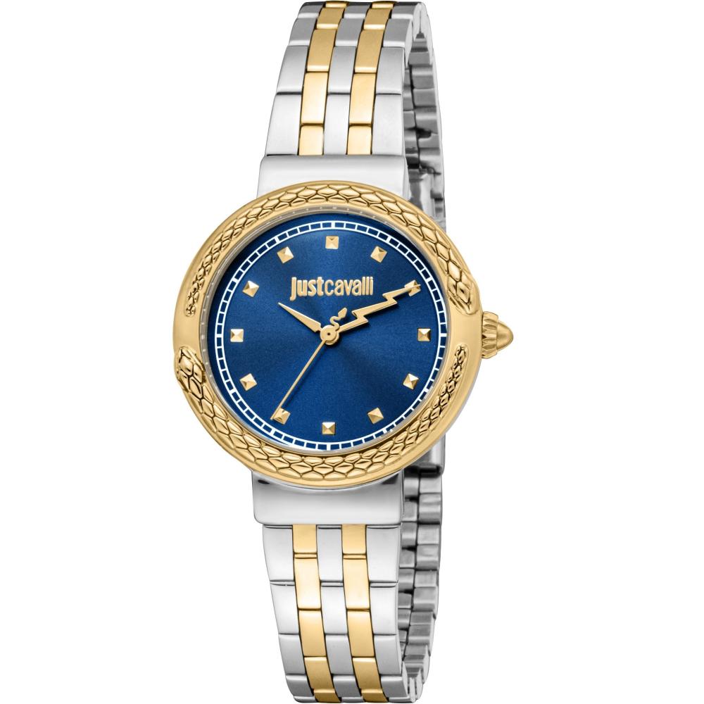 JUST CAVALLI Snake Gift Set Blue Dial 30mm Two Tone Gold Stainless Bracelet JC1L311M0065