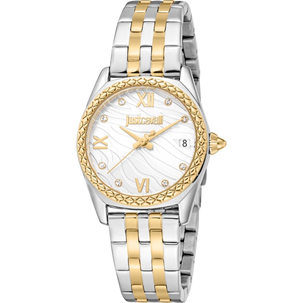 JUST CAVALLI Animalier Gift Set Silver Dial 30mm Two Tone Gold Stainless Steel Bracelet JC1L312M0095