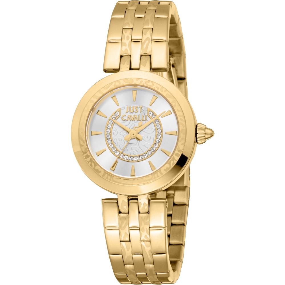 JUST CAVALLI Animalier Silver Dial 30mm Gold Stainless Steel Bracelet JC1L314M0055