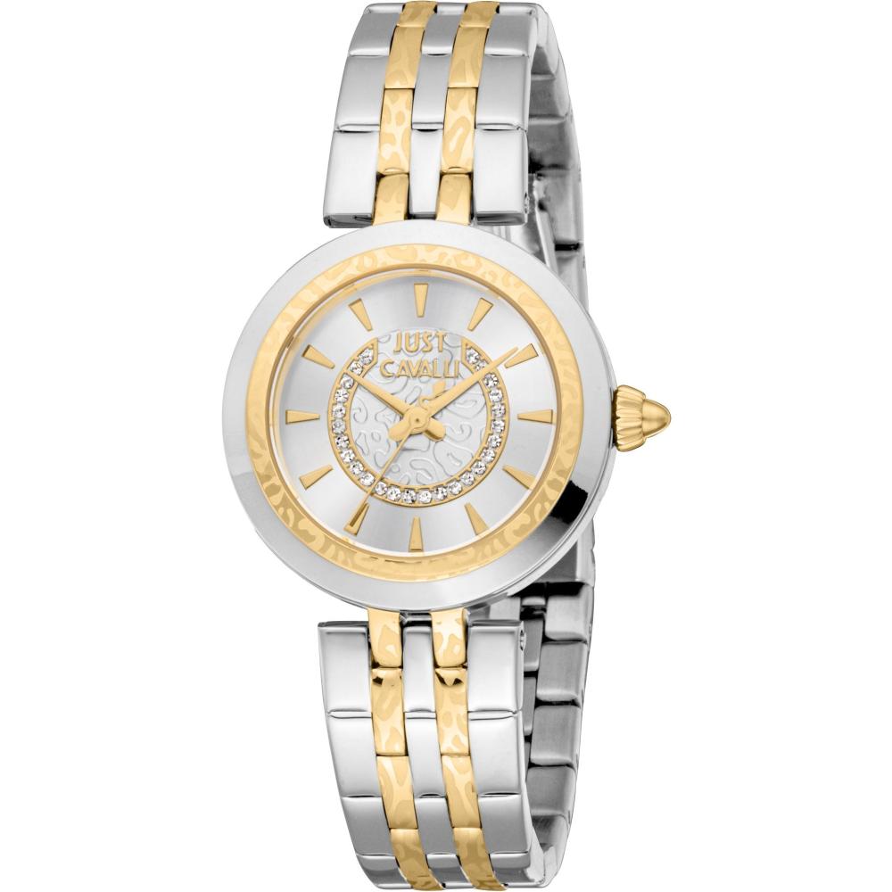 JUST CAVALLI Animalier Silver Dial 30mm Two Tone Gold Stainless Steel Bracelet JC1L314M0085