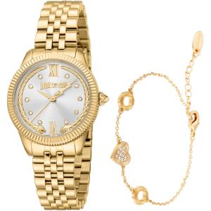 JUST CAVALLI Valentine's Gift Set Silver Dial 30mm Gold Stainless Bracelet JC1L315M0055 - 47714