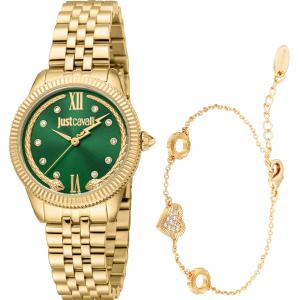 JUST CAVALLI Valentine's Gift Set Green Dial 30mm Gold Stainless Bracelet JC1L315M0065 - 47739