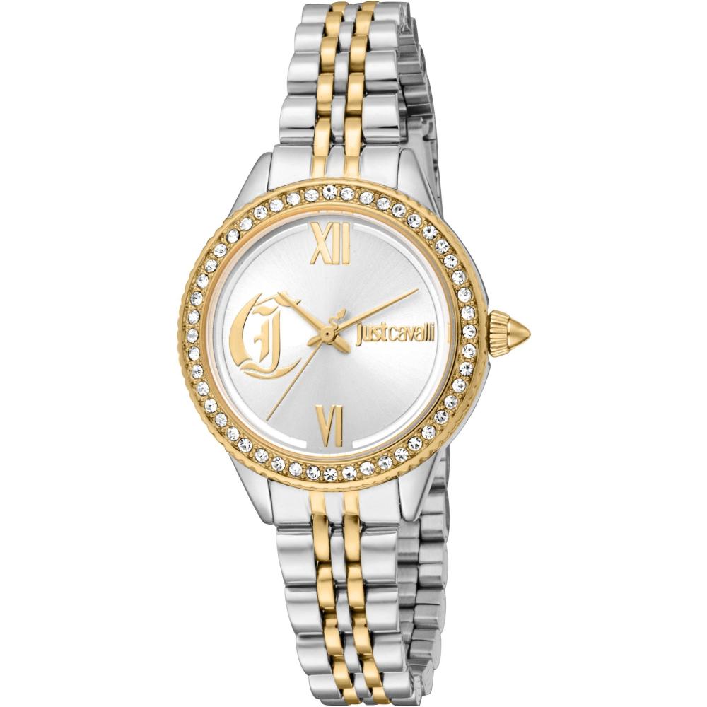 JUST CAVALLI Glam Silver Dial 30mm Two Tone Gold Stainless Steel Bracelet JC1L316M0095