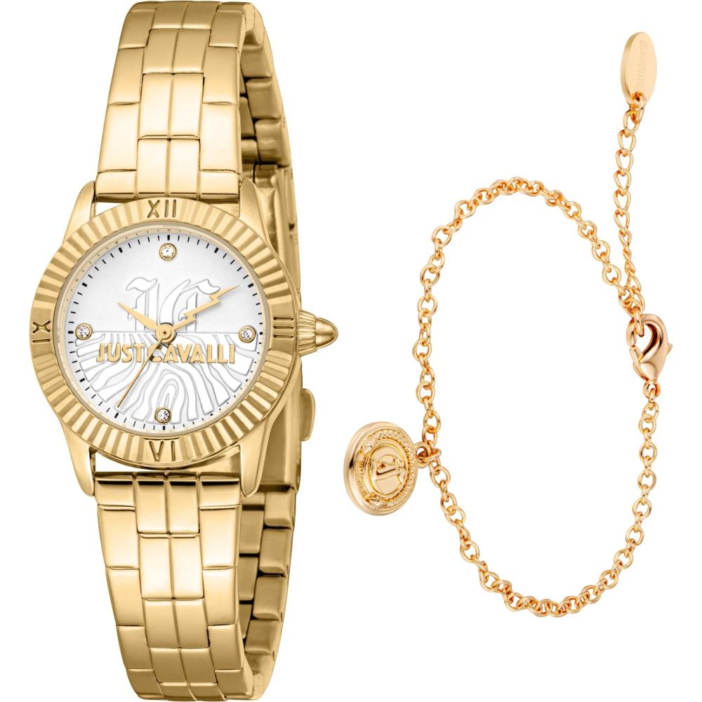 JUST CAVALLI Mini Raffinata Gift Set Silver Dial 26mm Gold Stainless Steel Bracelet JC1L328M0055