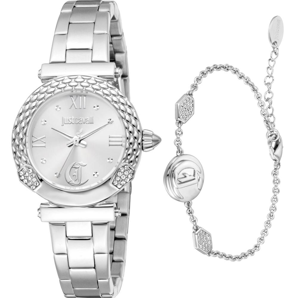 JUST CAVALLI Animalier Curiosa Gift Set Silver Dial 30mm Silver Stainless Steel Bracelet JC1L332M0045