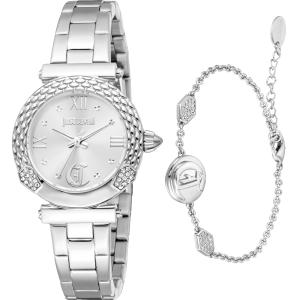 JUST CAVALLI Animalier Curiosa Gift Set Silver Dial 30mm Silver Stainless Steel Bracelet JC1L332M0045 - 51021