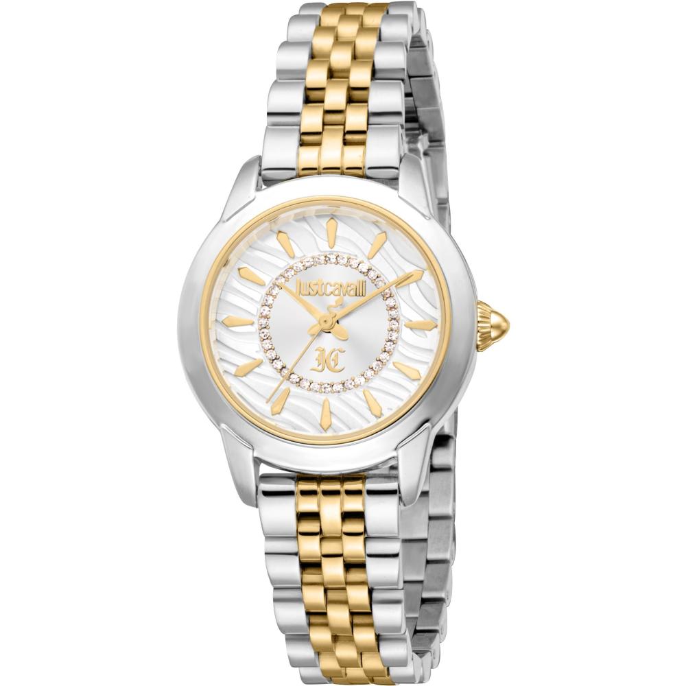 JUST CAVALLI Animalier Silver Dial 30mm Two Tone Gold Stainless Steel Bracelet JC1L333M0055