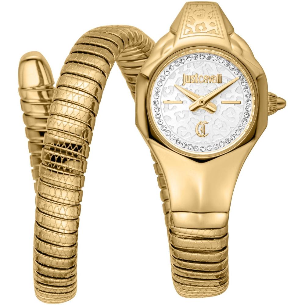 JUST CAVALLI Signature Snake Silver Dial 22x35mm Gold Stainless Steel Bracelet JC1L354M0025