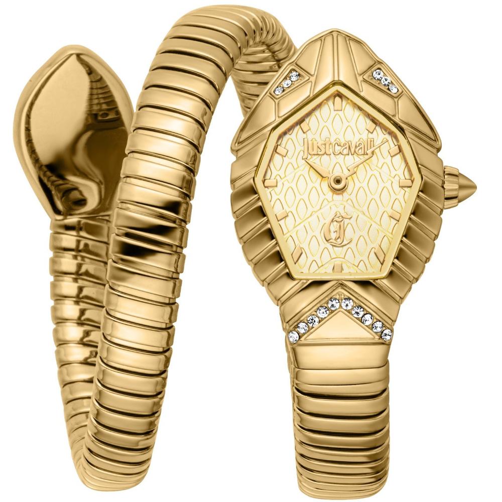 JUST CAVALLI Signature Snake Champagne Dial 22x28mm Gold Stainless Steel Bracelet JC1L356M0025